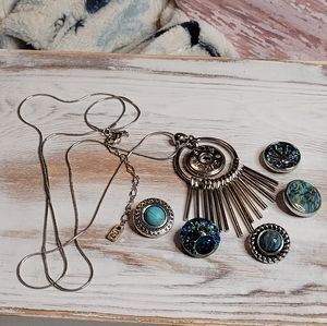 GINGER SNAPS Lot Beautiful Silver Tone Fringe Necklace + Bonus 5 Snaps